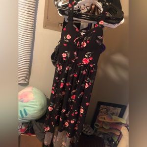 Flower pattern dress, shorter in the front longer in the back